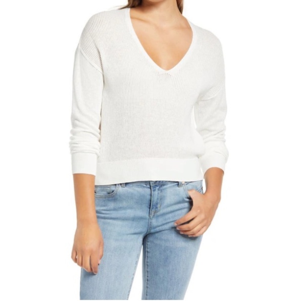 BP. Women's Lightweight V-Neck Dolman Sleeve Crop Pullover in Ivory - Sz XS